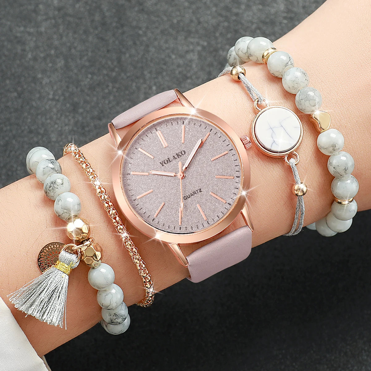 5PCS/Set Women Watches White Turquoise Bracelets Set Fashion