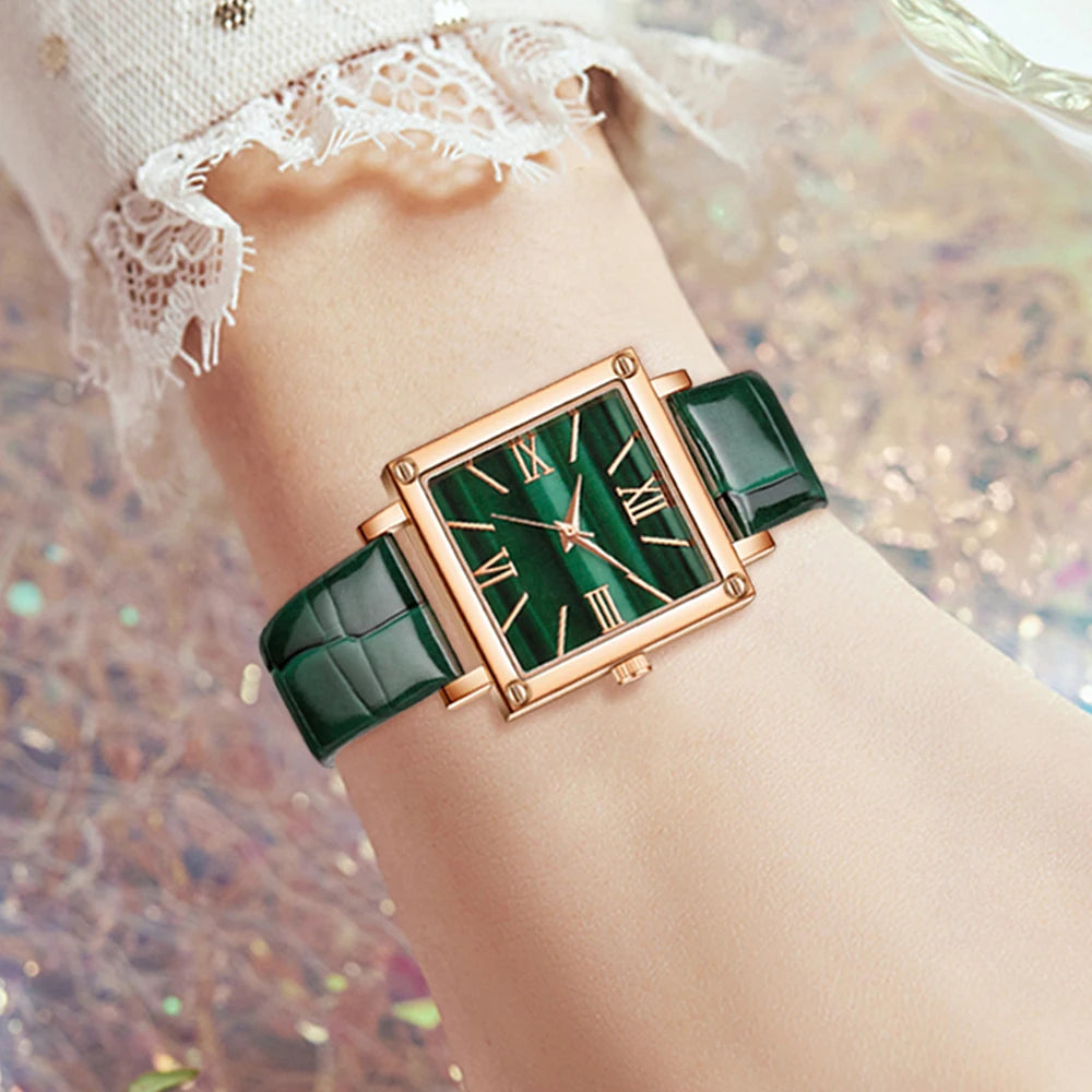 5Pcs Green Women's Luxury Leather Watch