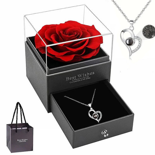 Heart-Shaped Red Rose Necklace with Gift Box