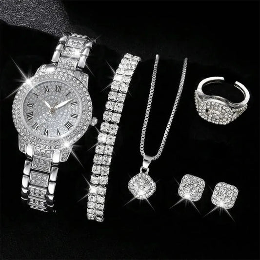 6PCS Women Watch Luxury Watch Crystal