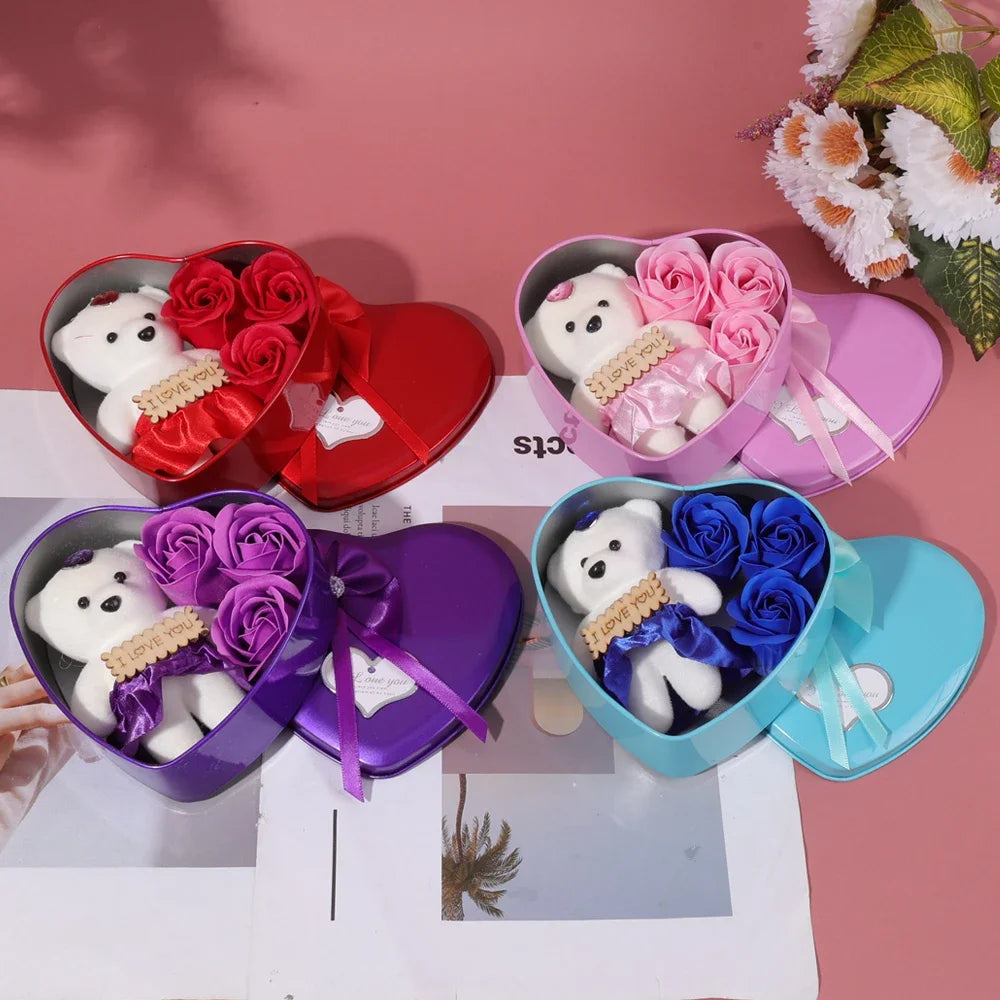 Soap Flower Little Bear Gift Iron Box