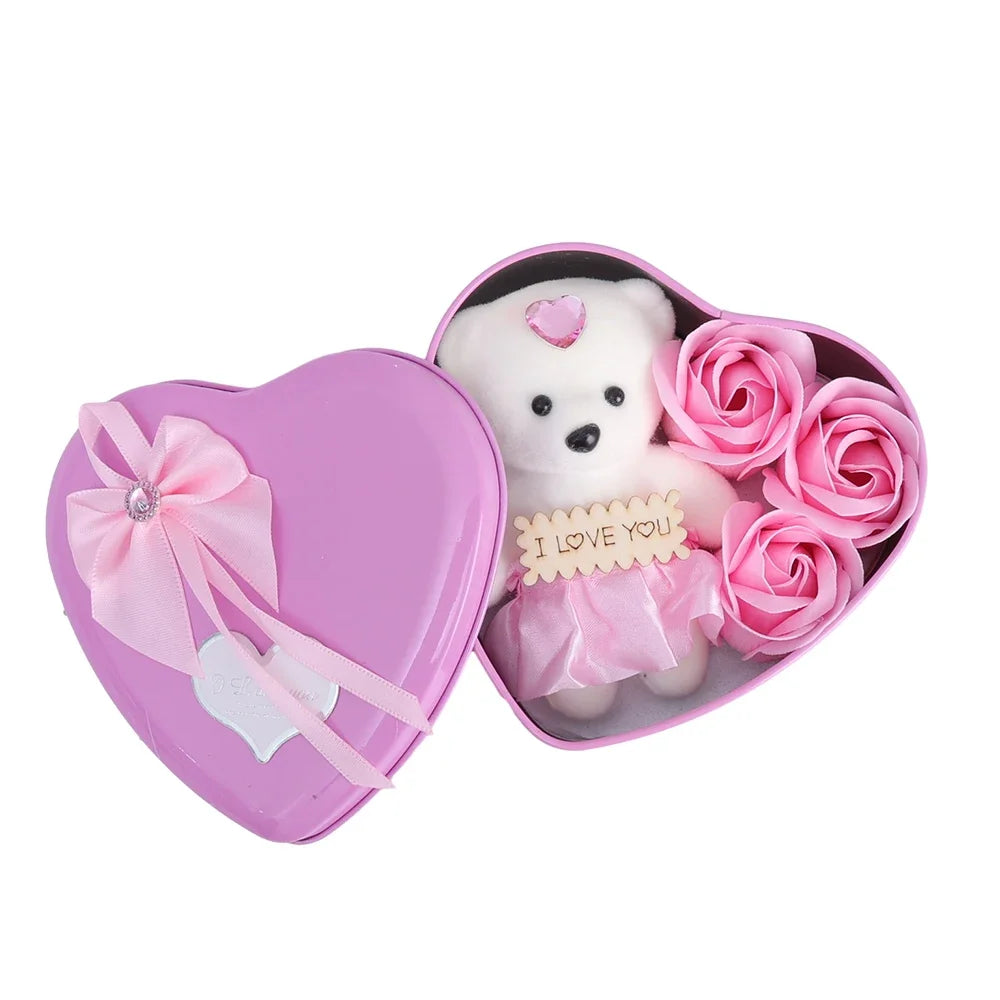 Soap Flower Little Bear Gift Iron Box