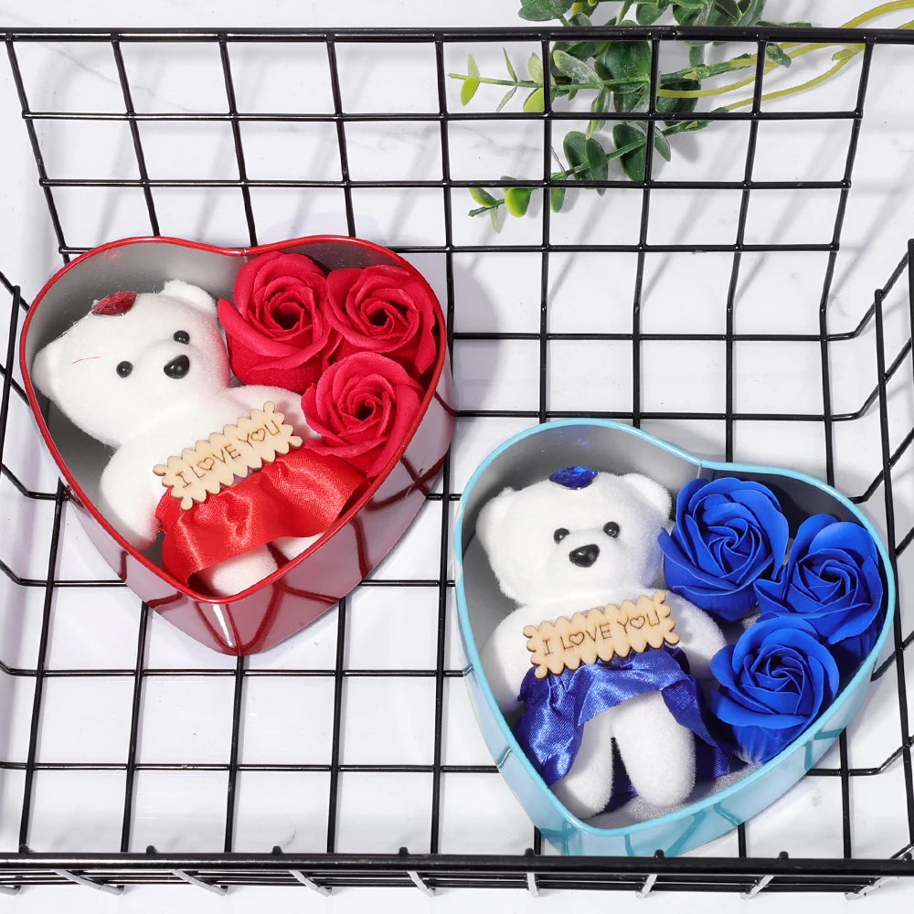 Soap Flower Little Bear Gift Iron Box