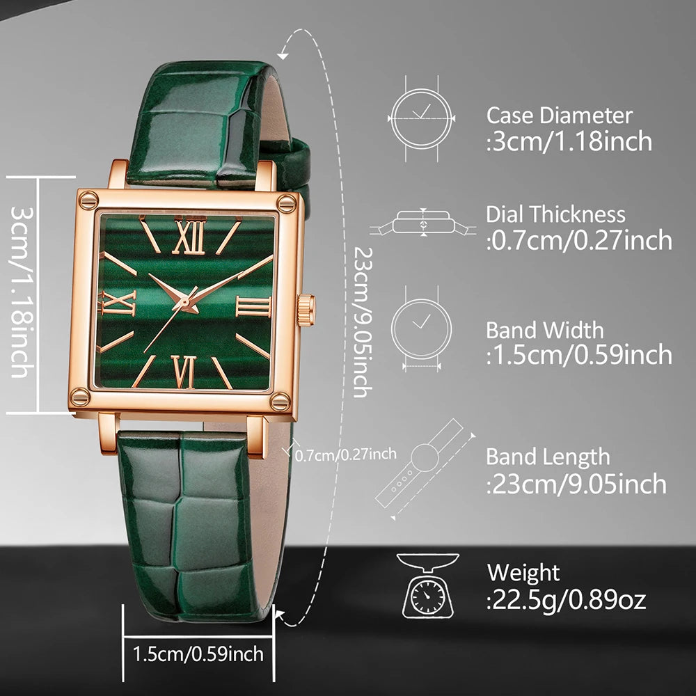 5Pcs Green Women's Luxury Leather Watch