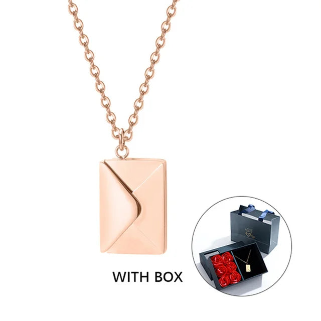 Love Letter Envelope Pendant Necklace With Rose Gift Box