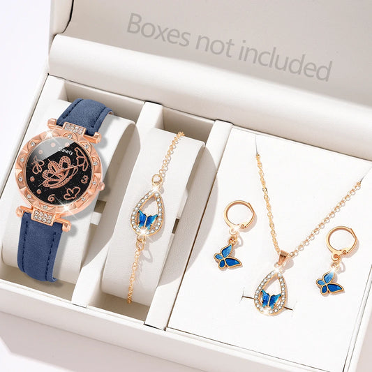 5PCS Blue Women Watch Fashion Light Luxury