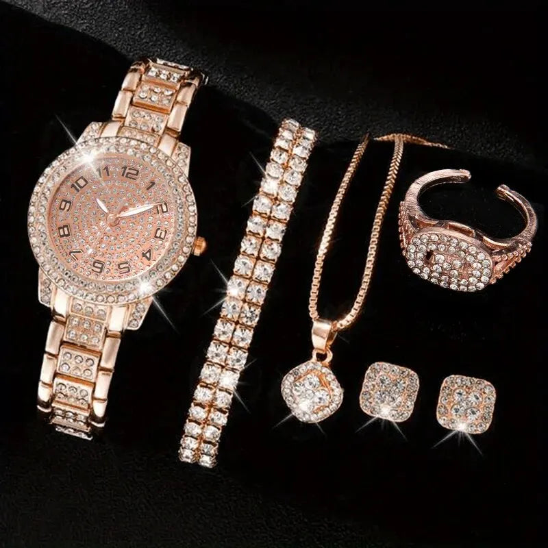 6PCS Women Watch Luxury Watch Crystal