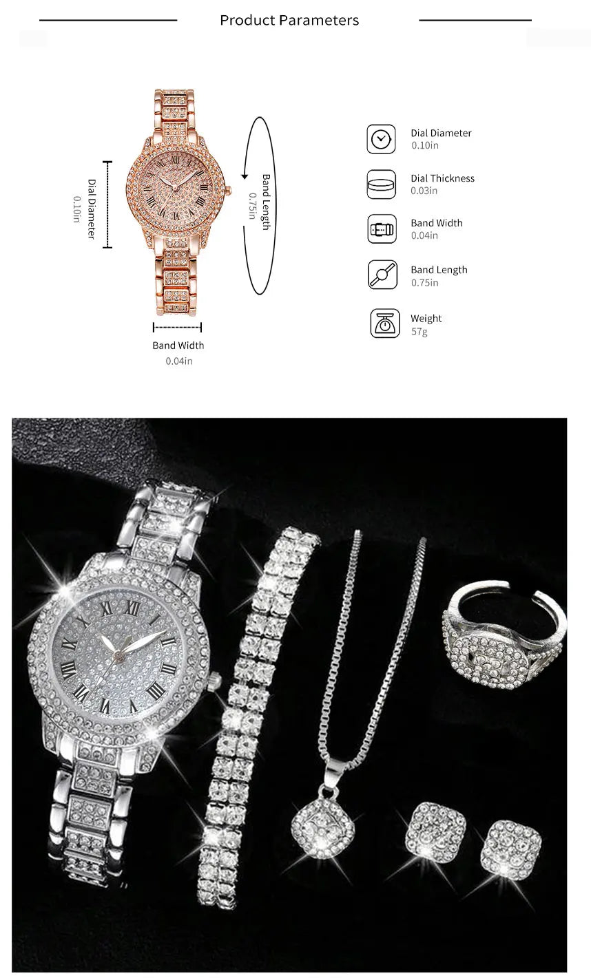 6PCS Women Watch Luxury Watch Crystal