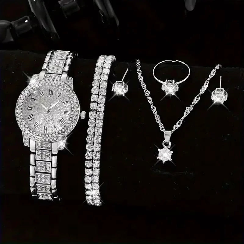 6PCS Women Watch Luxury Watch Crystal