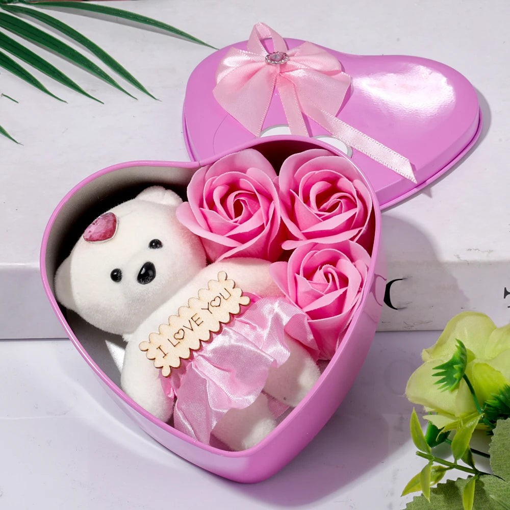 Soap Flower Little Bear Gift Iron Box