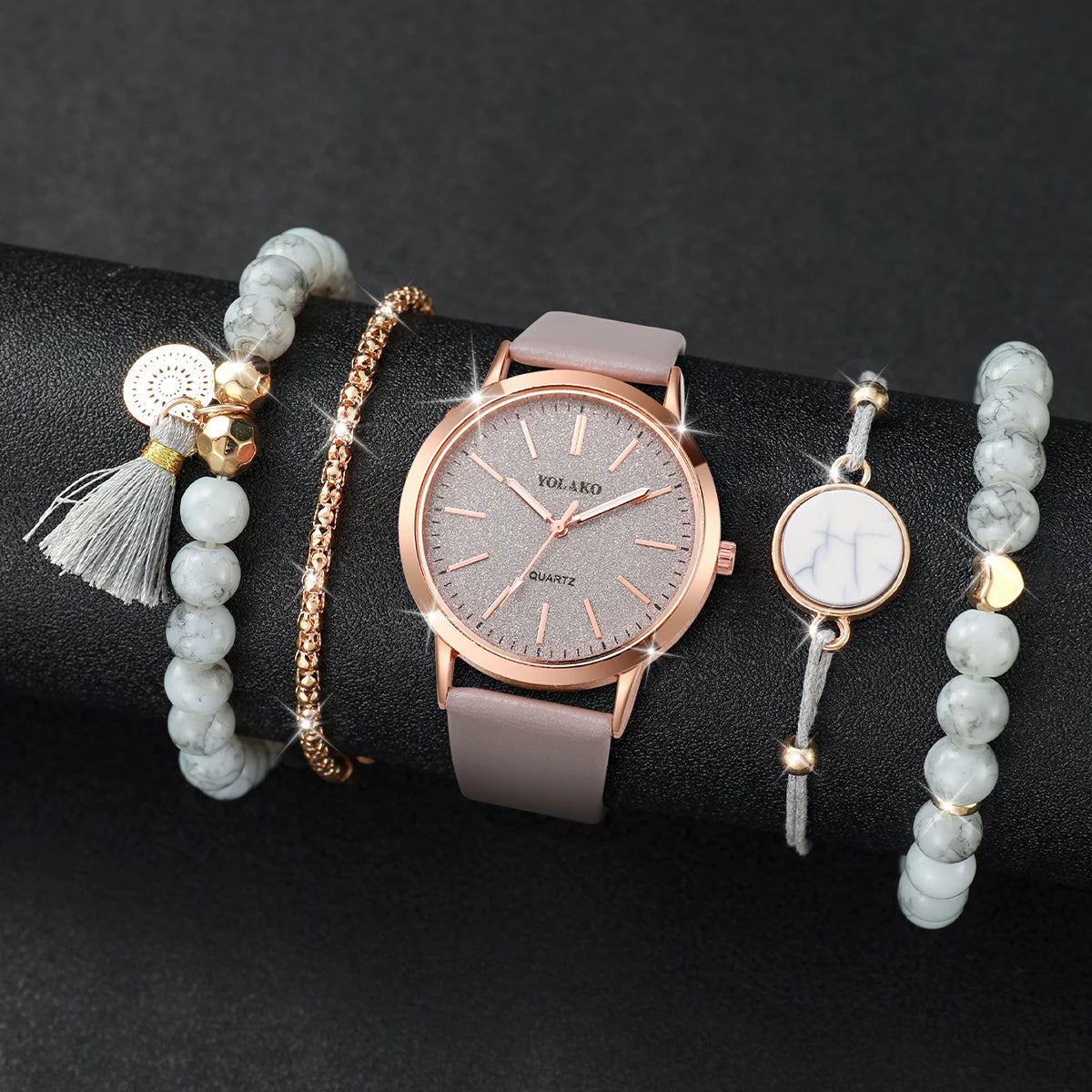 5PCS/Set Women Watches White Turquoise Bracelets Set Fashion