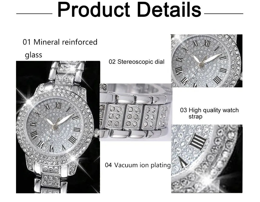 6PCS Women Watch Luxury Watch Crystal