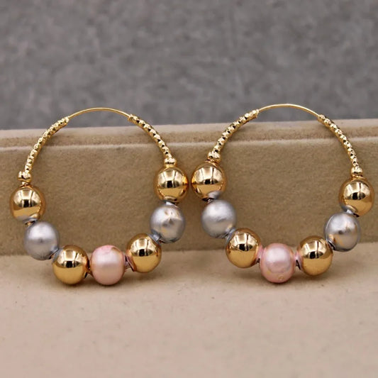 Three Color Ball Design Circular Metal Earrings