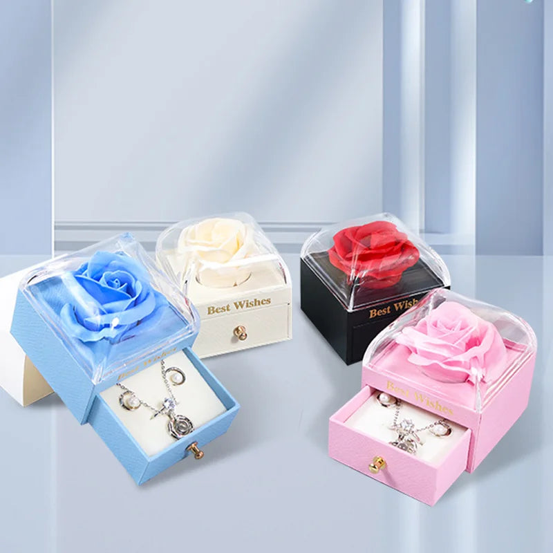 Rose Flower Jewelry Box For Necklace Pendant Valentine's Day Gifts