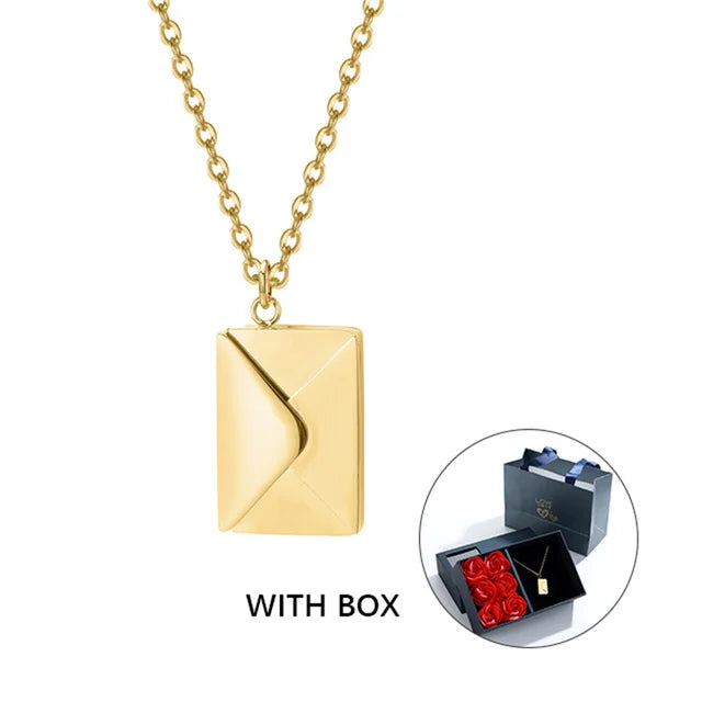 Love Letter Envelope Pendant Necklace With Rose Gift Box