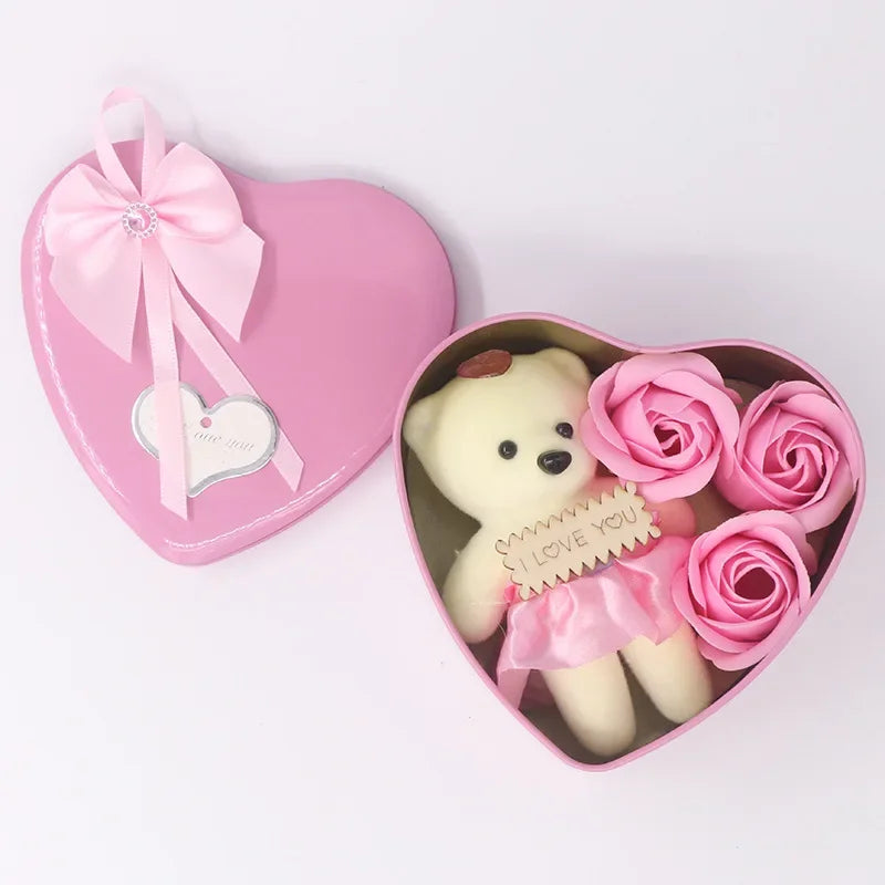 Soap Flower Little Bear Gift Iron Box