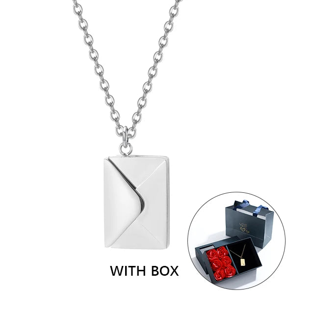 Love Letter Envelope Pendant Necklace With Rose Gift Box