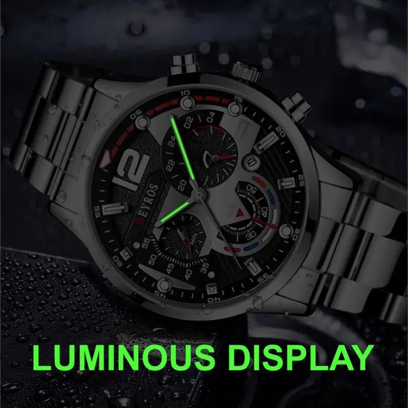 2pcs Luxury Mens Silver Quartz Watch