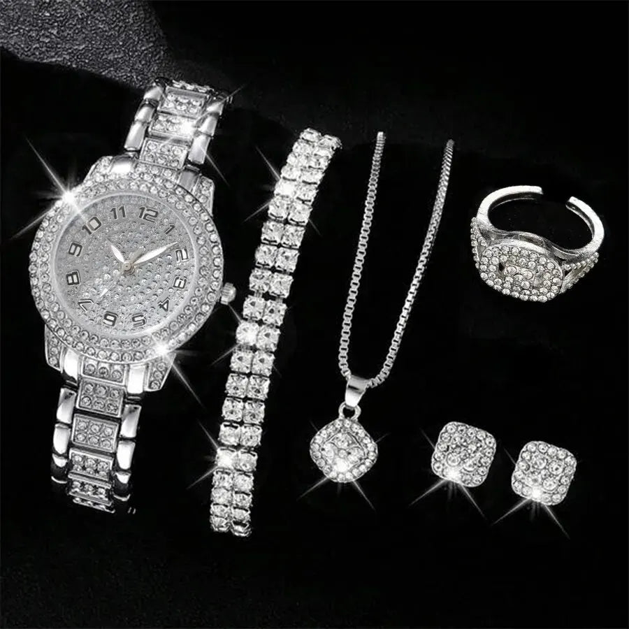 6PCS Women Watch Luxury Watch Crystal