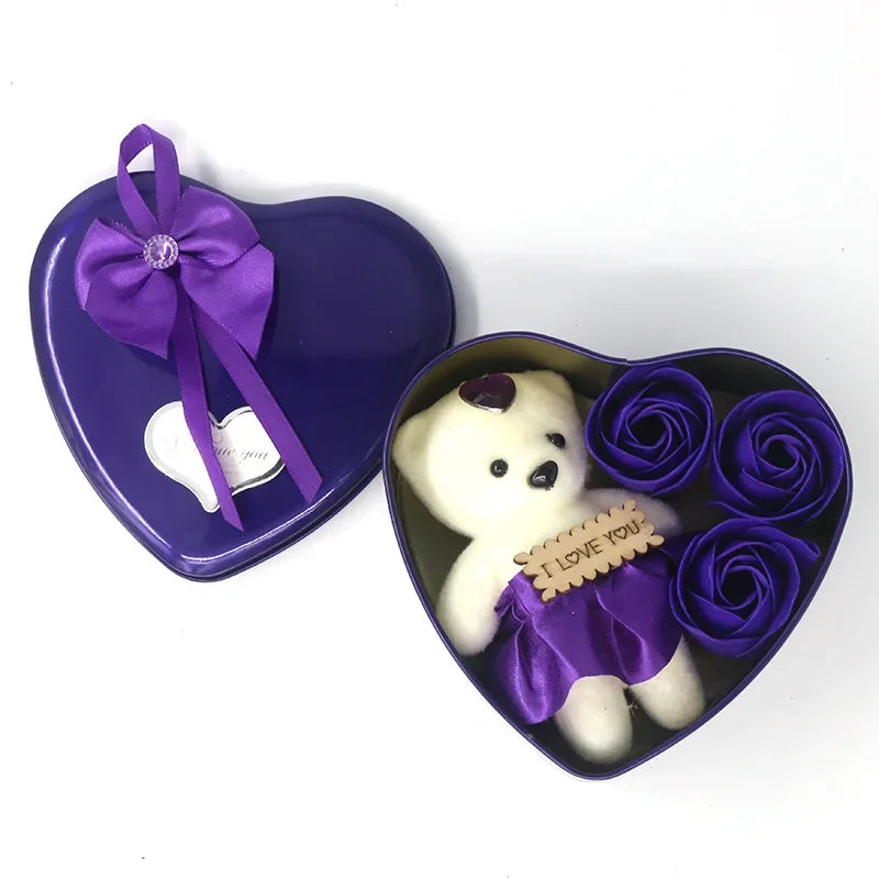 Soap Flower Little Bear Gift Iron Box