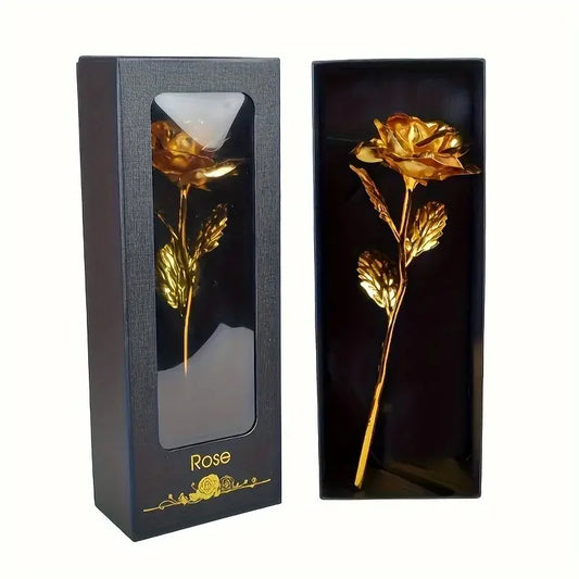 1pc Golden Foil Rose Flower Gift Box,